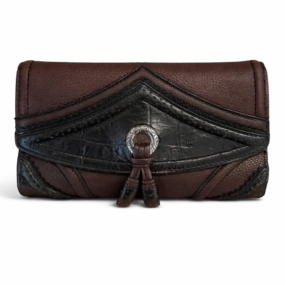 Brighton Brown and Black Croc Leather Trifold Clutch Wallet